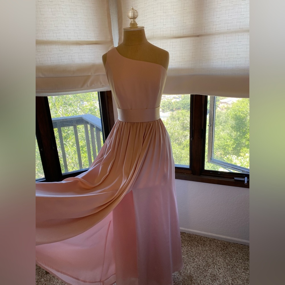 White by Vera Wang | Blush One Shoulder Satin Belt Gown